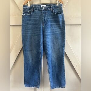 LOFT Curvy Straight Crop Jeans Size 10 Medium Wash Distressed